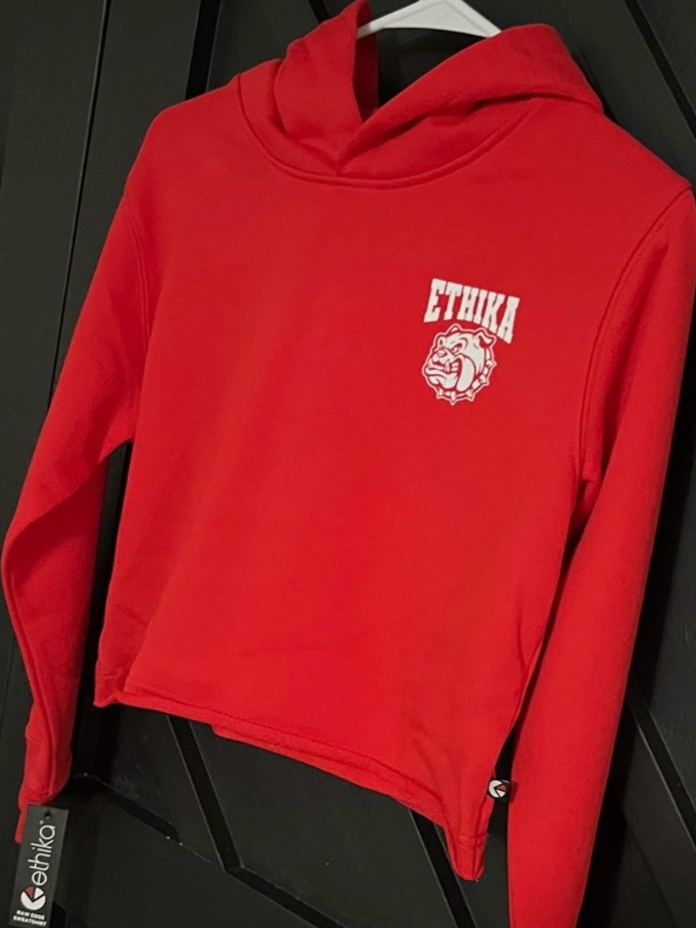 ethika Red Cropped Pullover Hoodie with Chest Logo
